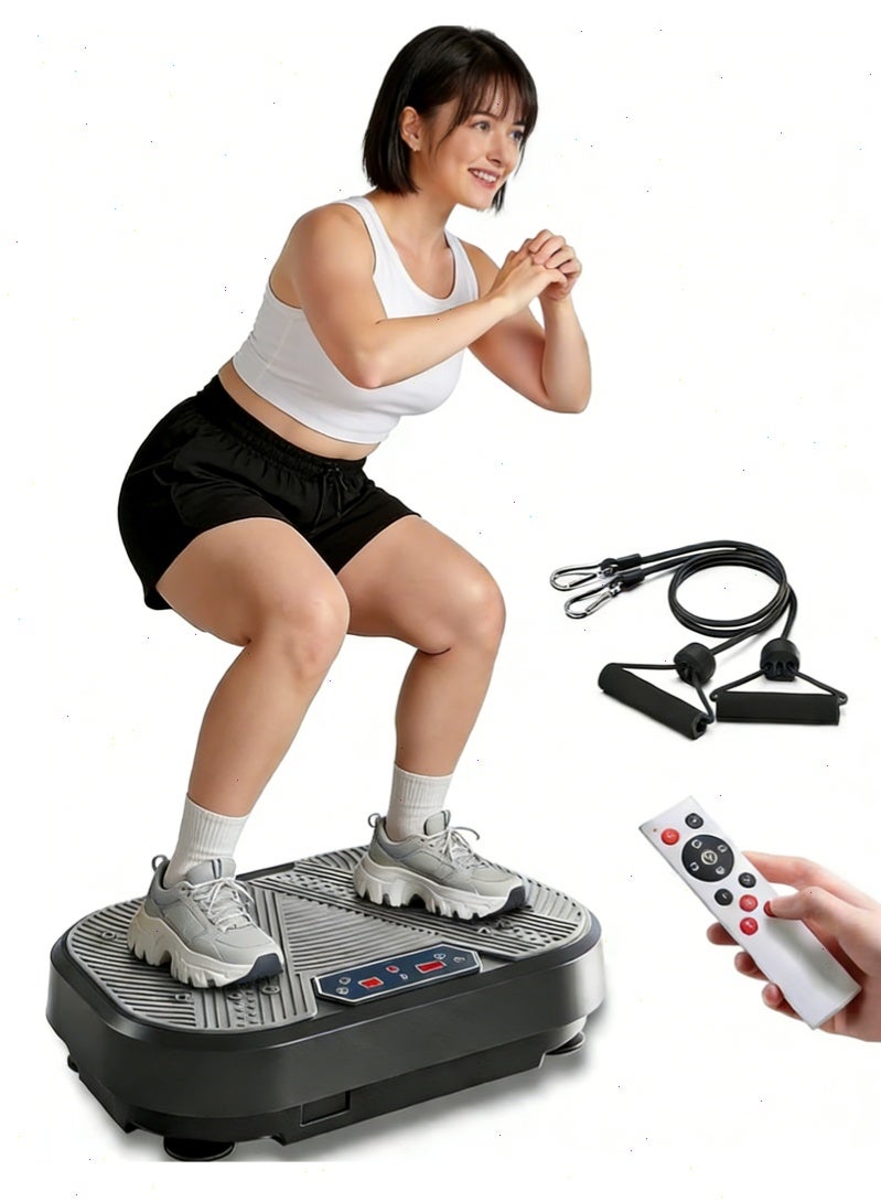 يواوليتي لوحة اهتزازية، آلة لياقة بدنية اهتزازية لتصريف اللمف، رف تدريب اهتزازي لكامل الجسم مع شريطين مقاومين، سعة وزن قصوى للاستخدام المنزلي 551 رطلاً. - Image 1